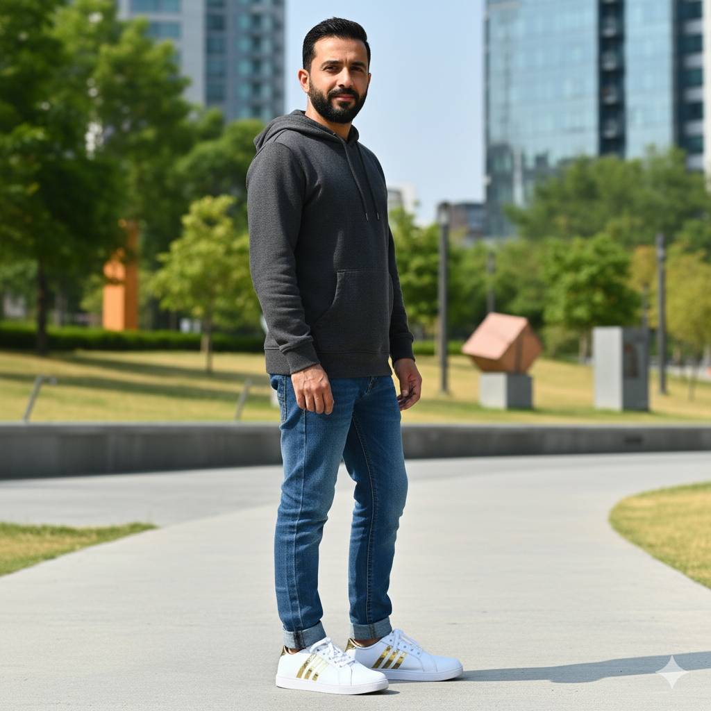 White & Gold Casual Sneaker – Unisex Stylish Everyday Wear